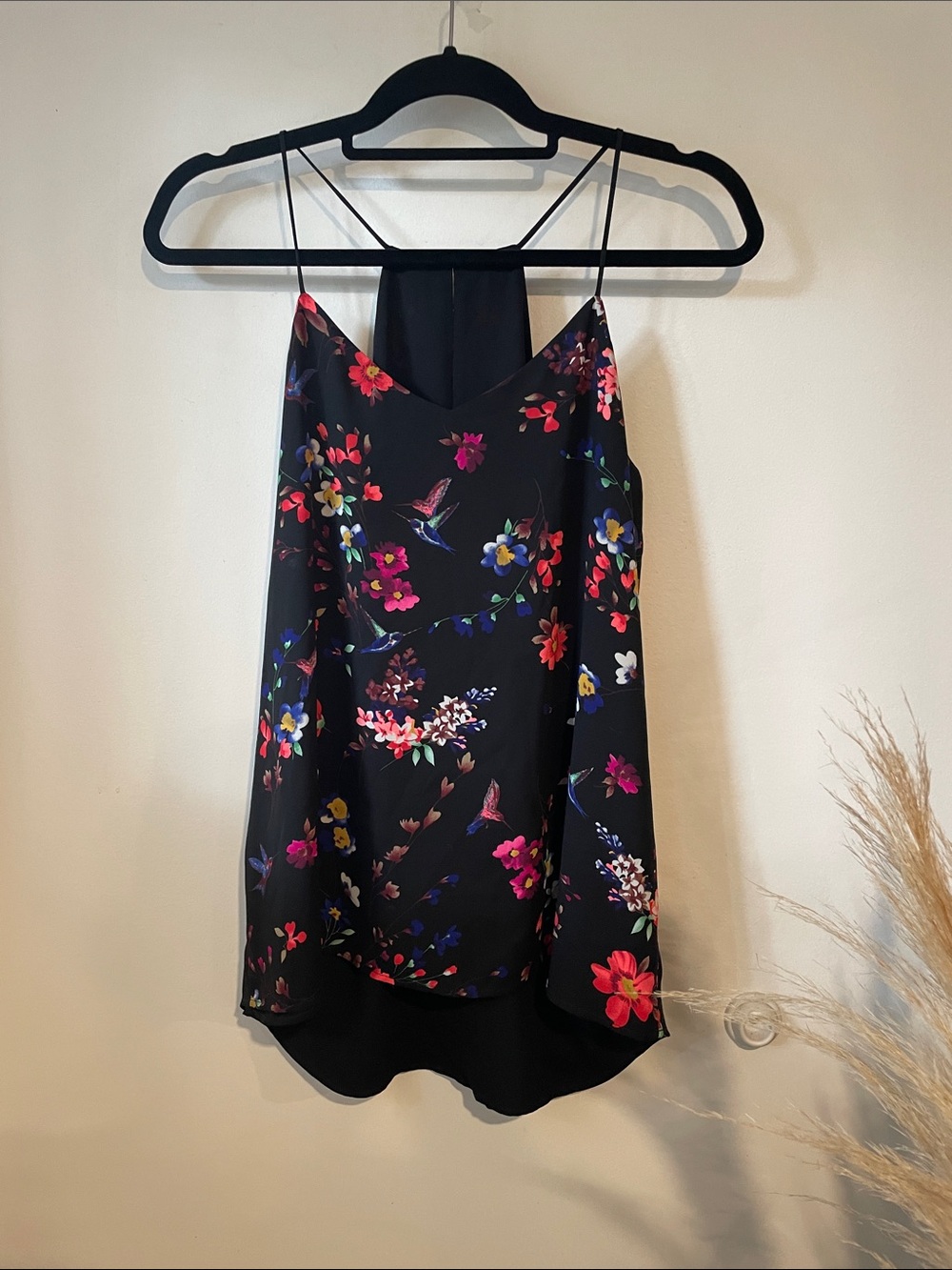 Express Floral Black Spaghetti-Strap Cami Top Sz M B139